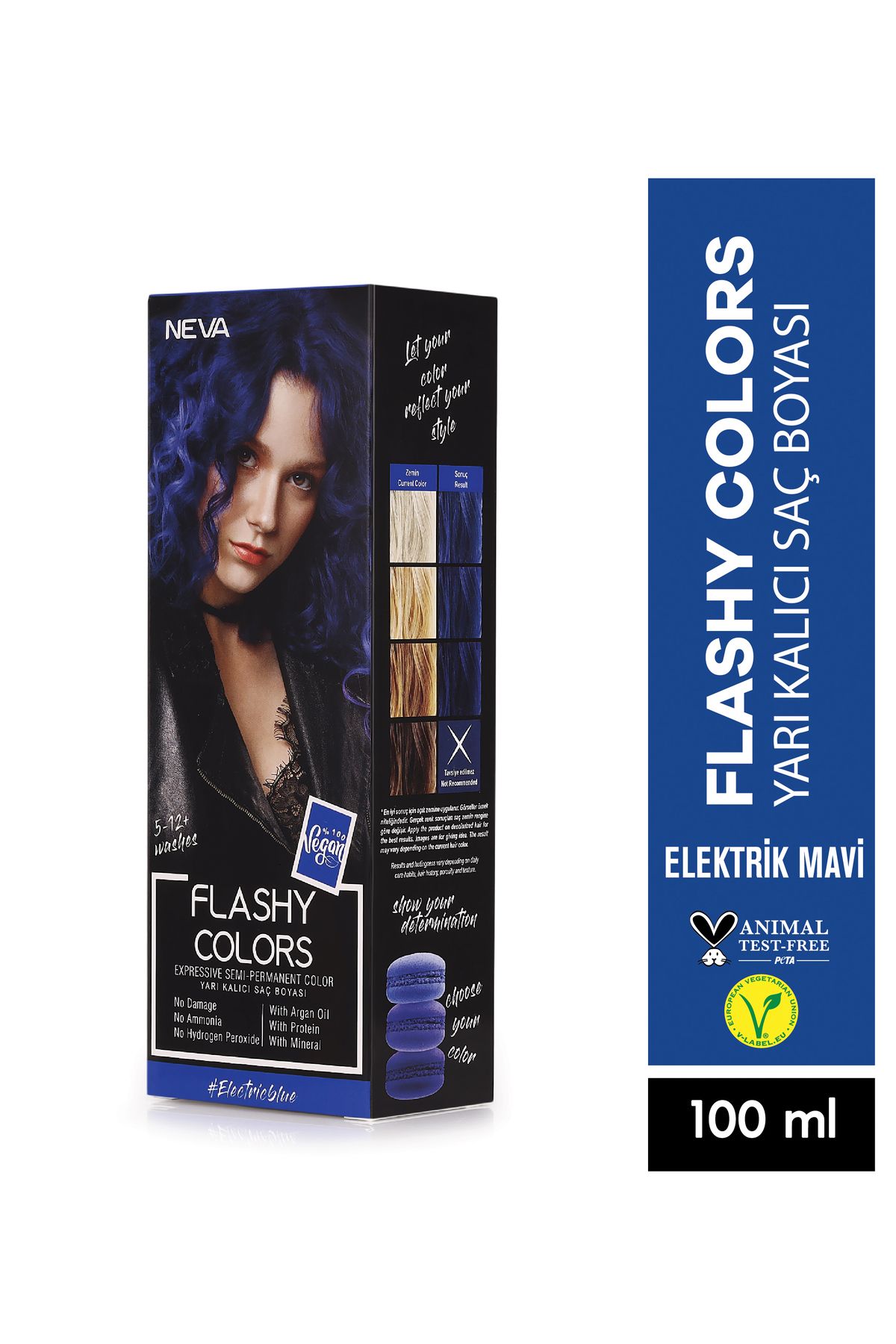 Neva Flashy Colors ELECTRIC BLUE Полуперманентная краска для волос прямого нанесения 100 мл (веганская) OTR12 FCSET ELECTRIC BLUE