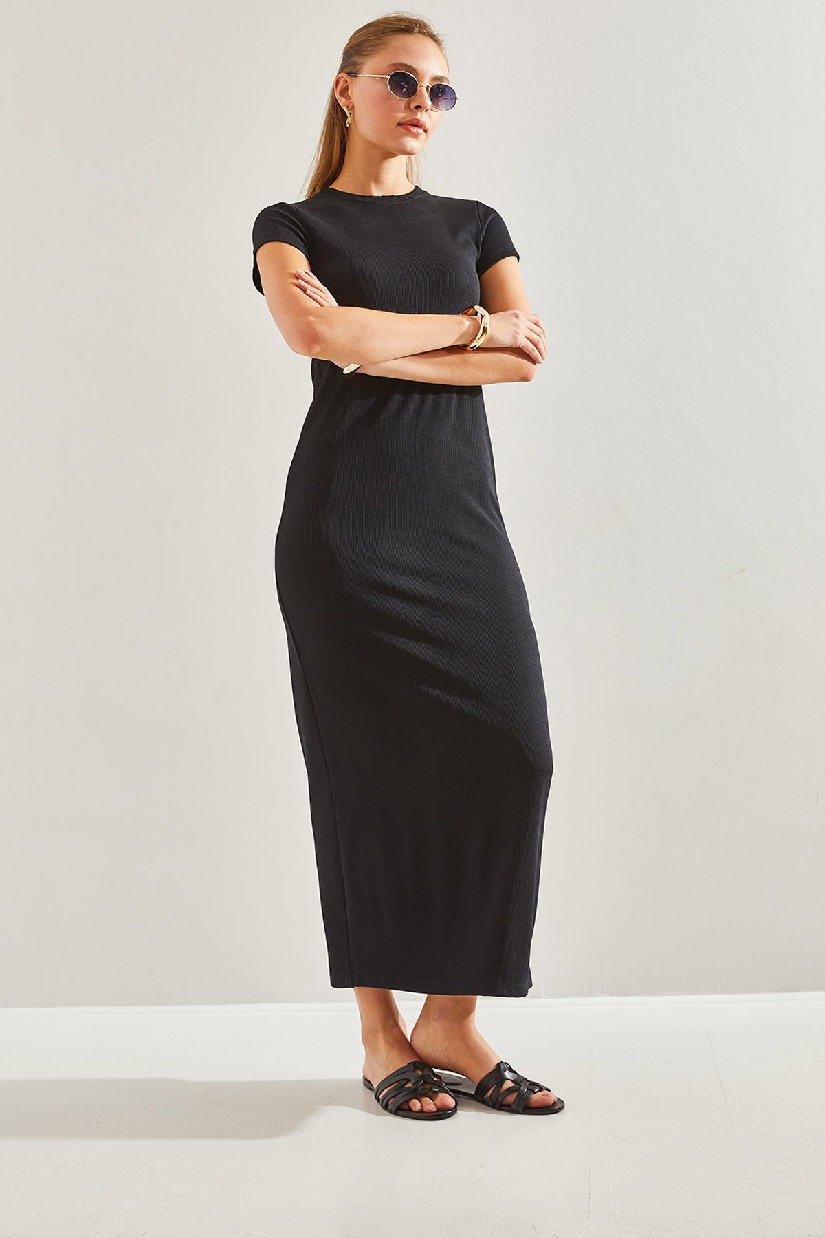 Bianco Lucci-Women's Basic Short Sleeve Dress 2