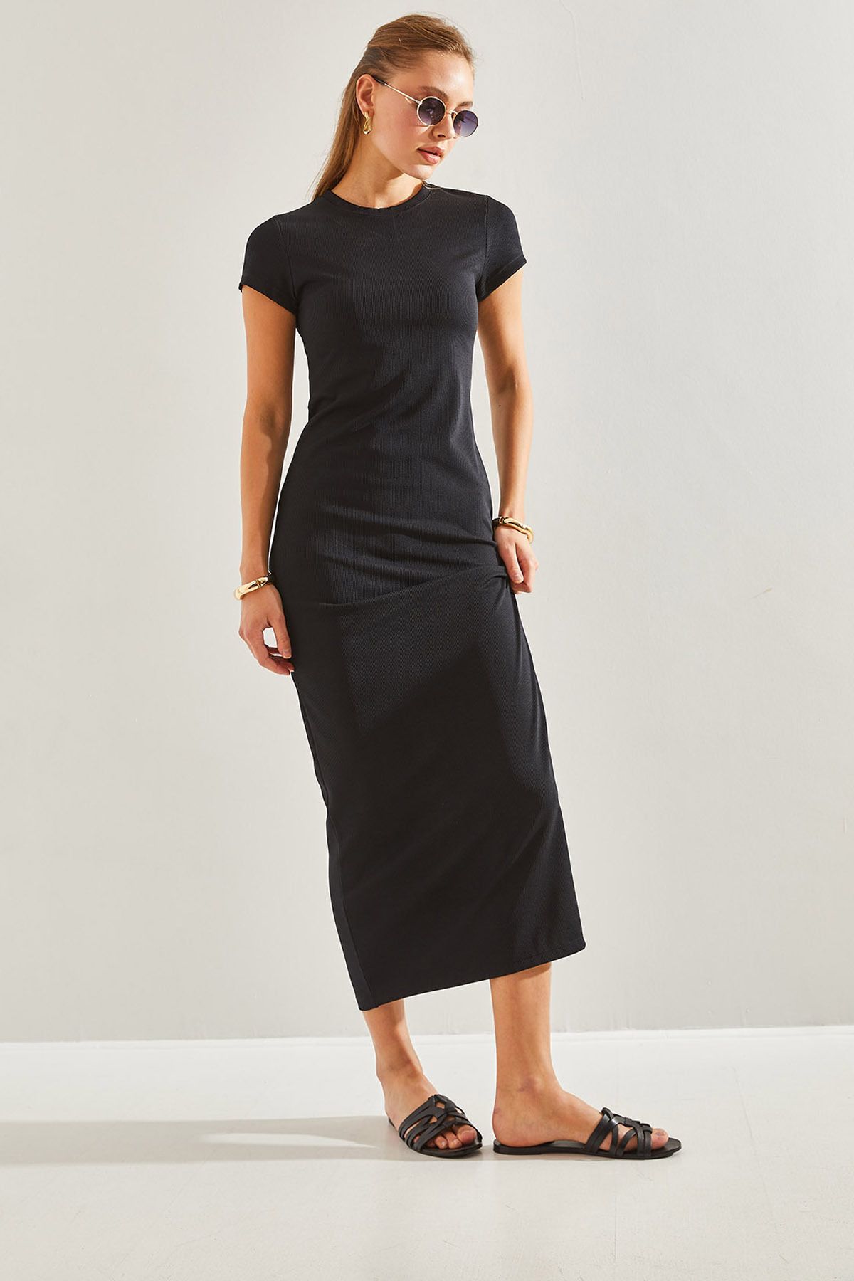 Bianco Lucci-Women's Basic Short Sleeve Dress 4