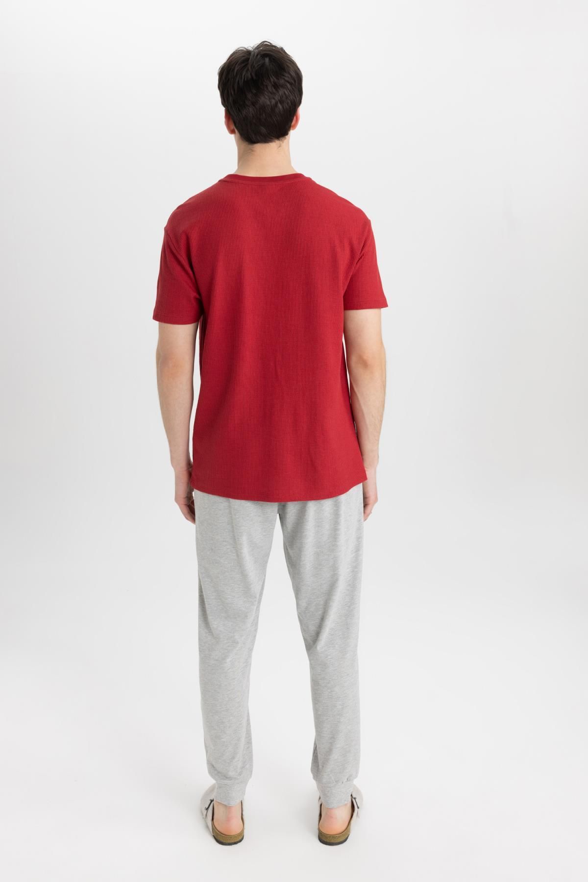 DeFacto-Regular Fit Pajama Set Basic Plain Short Sleeve Top Elastic Waist Long Bottom B7277Ax24Sp 6