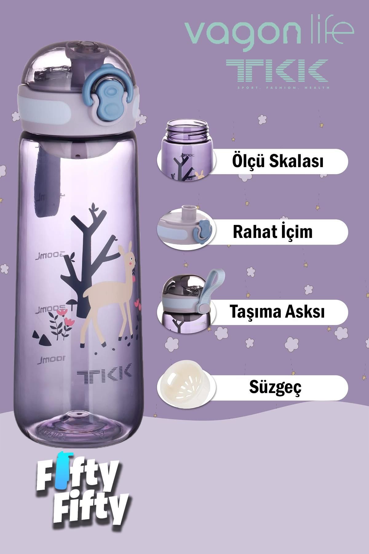 قمقمه کمپ بنفش TKK 550 میل نوشیدنی راحت بدون پیپ بند حمل و نقل BPA Tritan Cat FFTKK1005 550ml Vagonlife