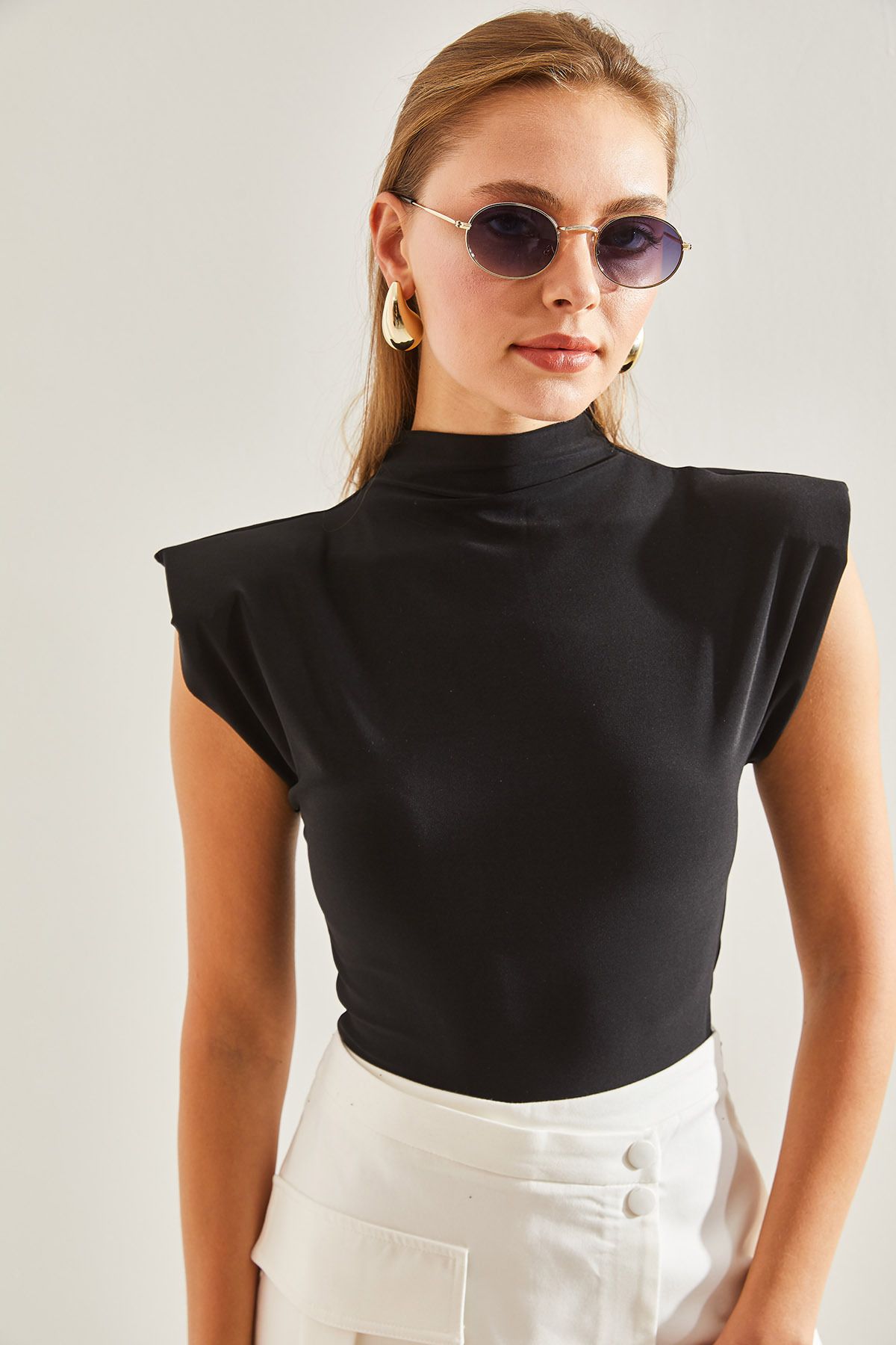 Bianco Lucci-Women's Shoulder Padded Basic Blouse 4