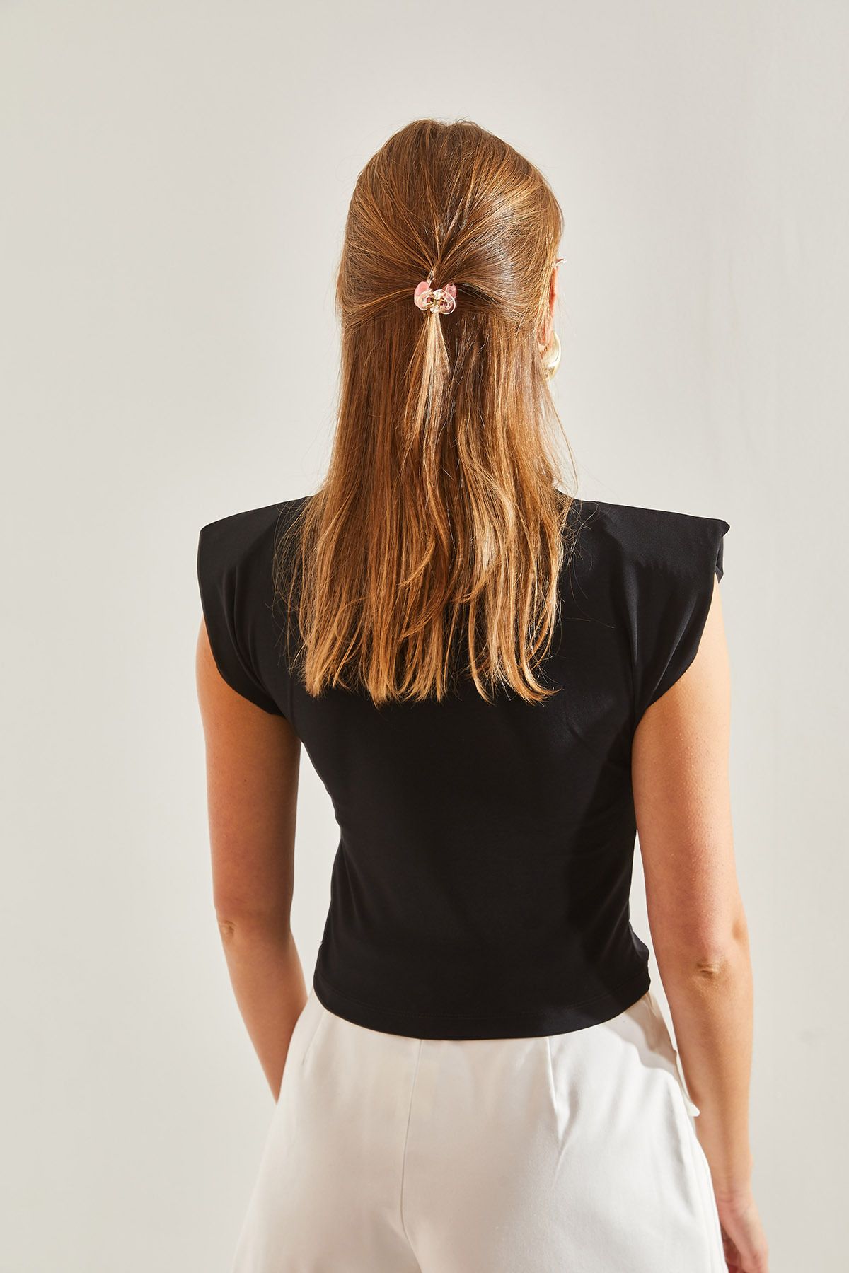 Bianco Lucci-Women's Shoulder Padded Basic Blouse 5