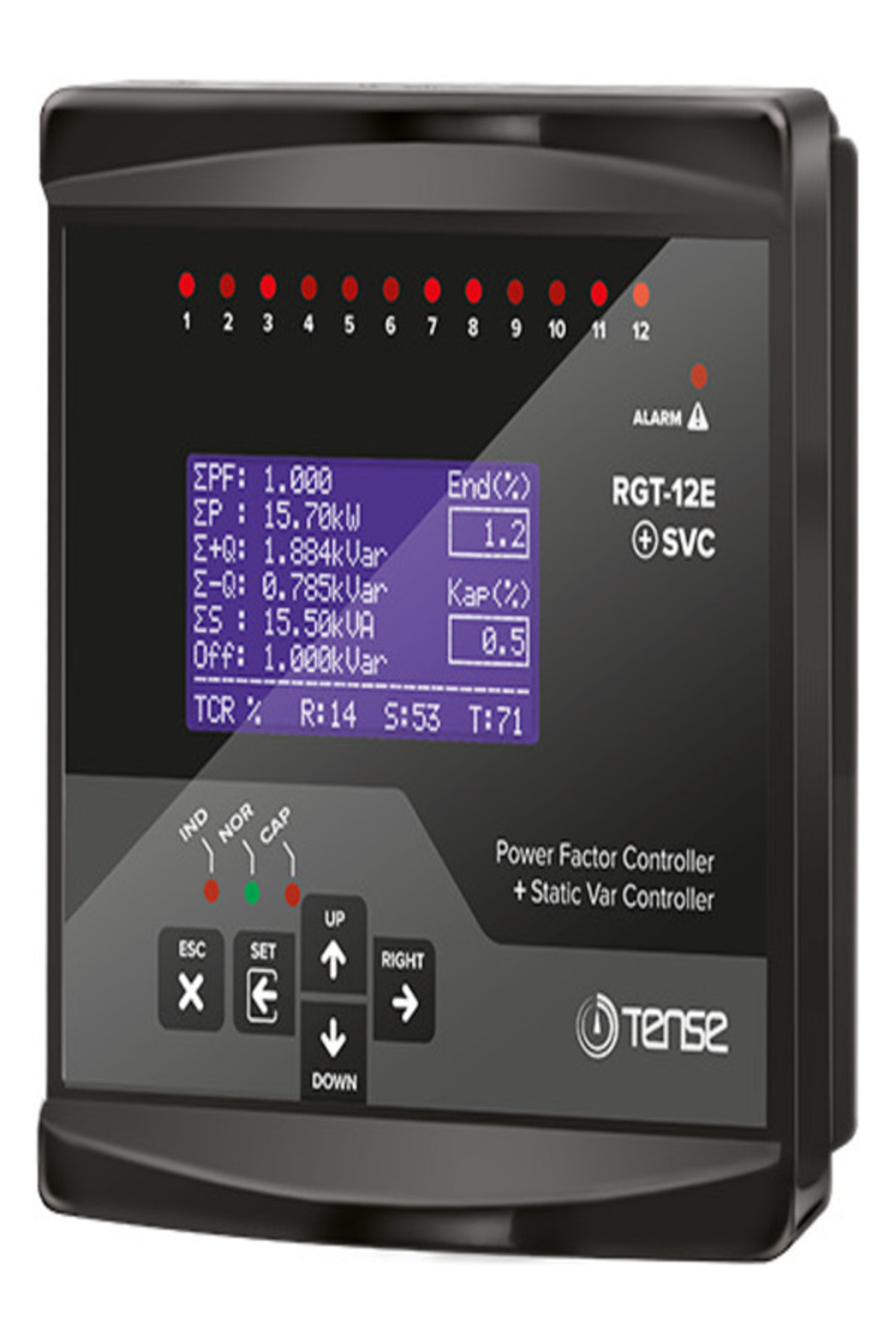 Genel Markalar RGT-12E SVC 12 Kademe, SVC Uyumlu, Grafik LCD Ekranlı Trifaze Reaktif Güç Kontrol Rölesi
