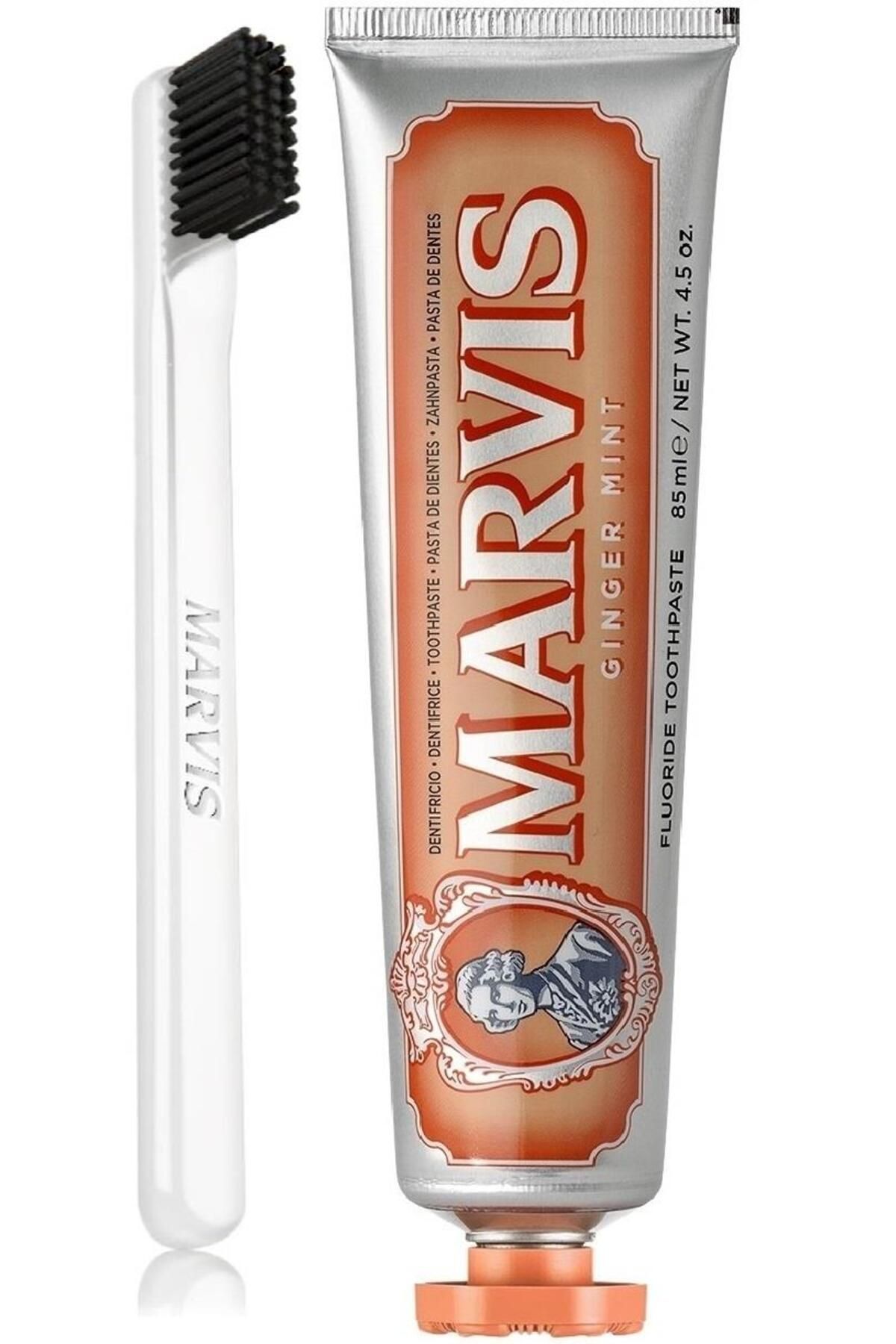 خمیردندان زنجبیل 85 میل + مسواک نرم سفید 2 مجموعه مراقبت ماوریس Marvis