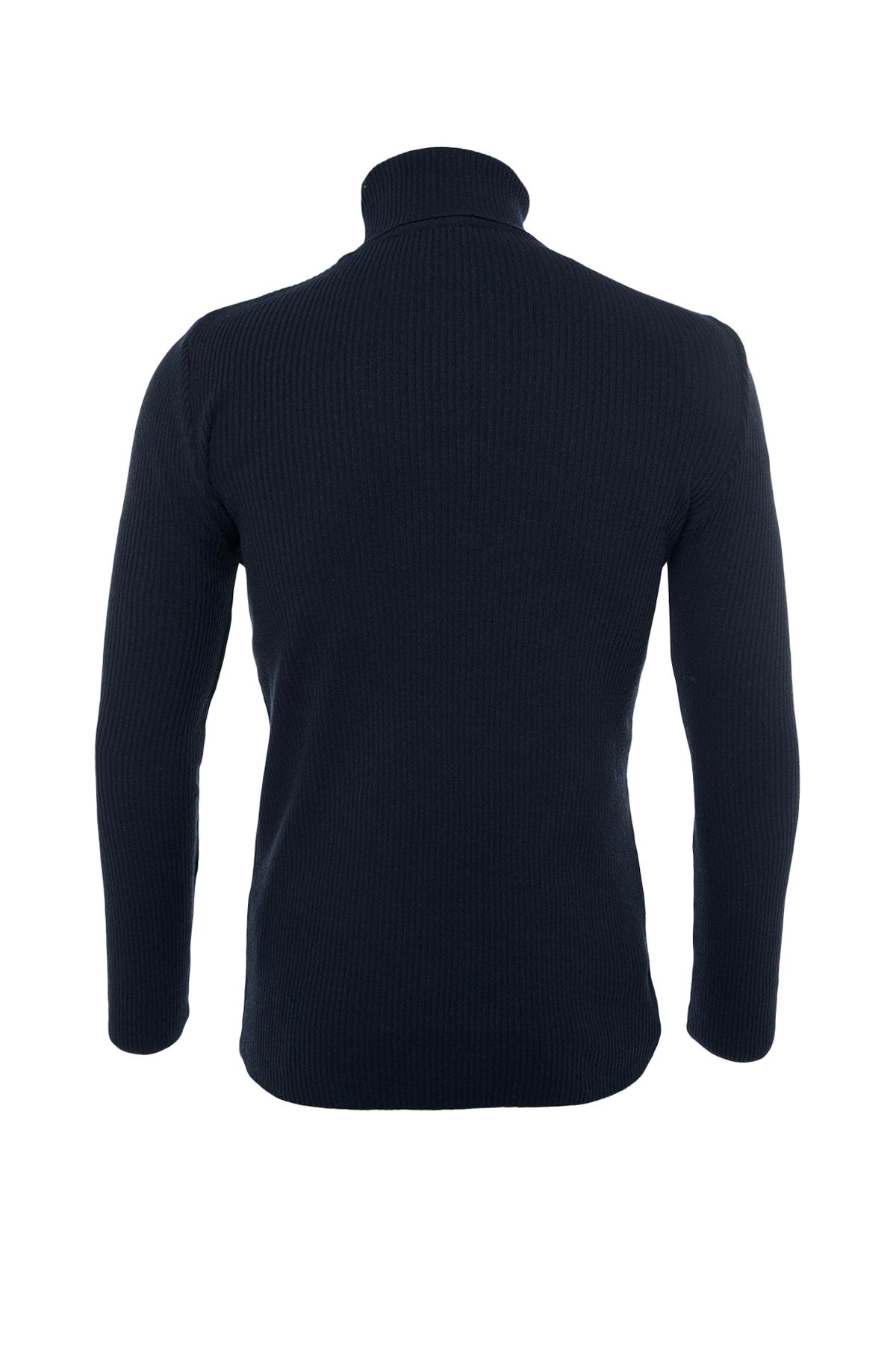 Trendyol Collection-Marineblauer Slim-Fit-Rollkragenpullover aus Baumwolle mit Zopfmuster TMNAW20MG0031 6