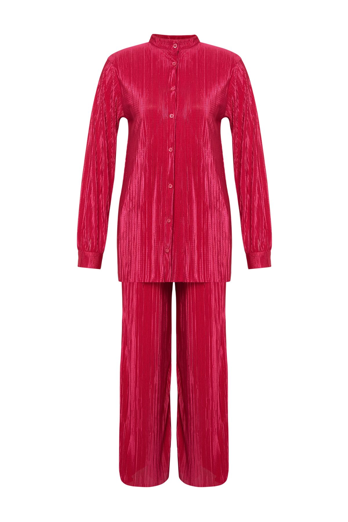 Trendyol Modest-Fuchsia Pleated Knitted Top and Bottom Set TCTSS24US00040 7