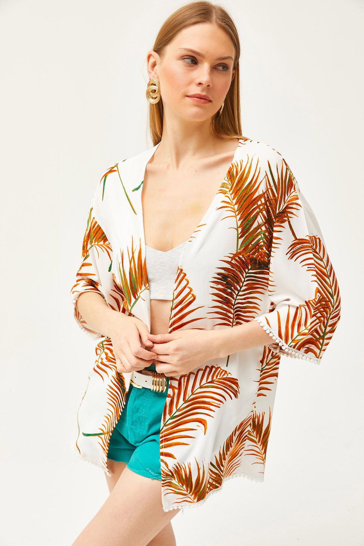 Kadın Taba Güpür Detaylı Viskon Kimono CKT-19000080