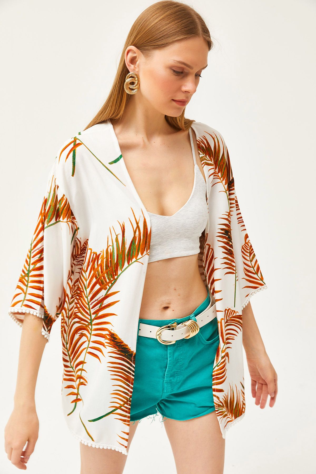 Kadın Taba Güpür Detaylı Viskon Kimono CKT-19000080