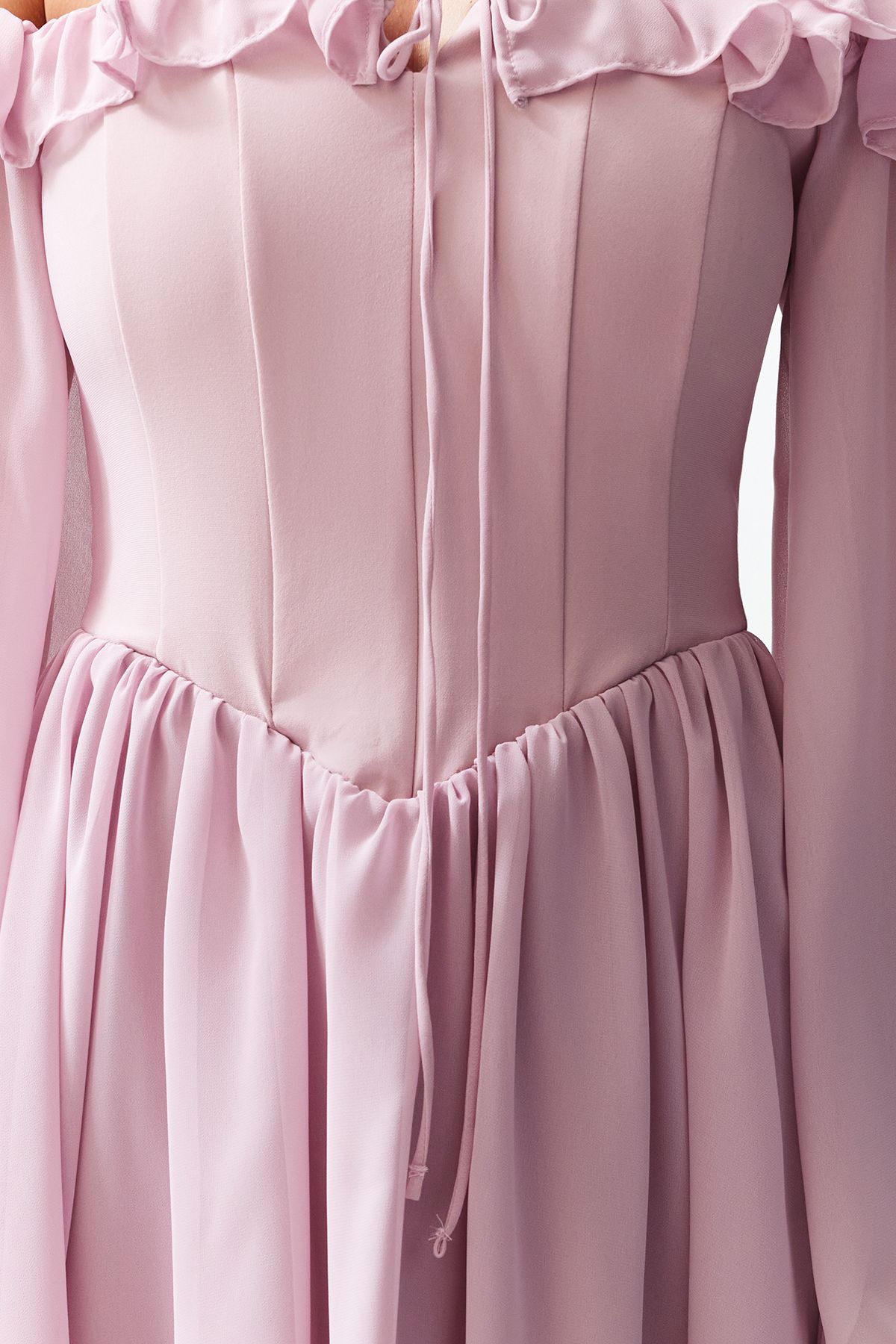 Trendyol Collection-Βραδινό κοντό βραδινό φόρεμα αποφοίτησης με φόδρα σε γραμμή Α με υφαντό σιφόν με υφαντό σιφόν TPRSS23EL00096 5