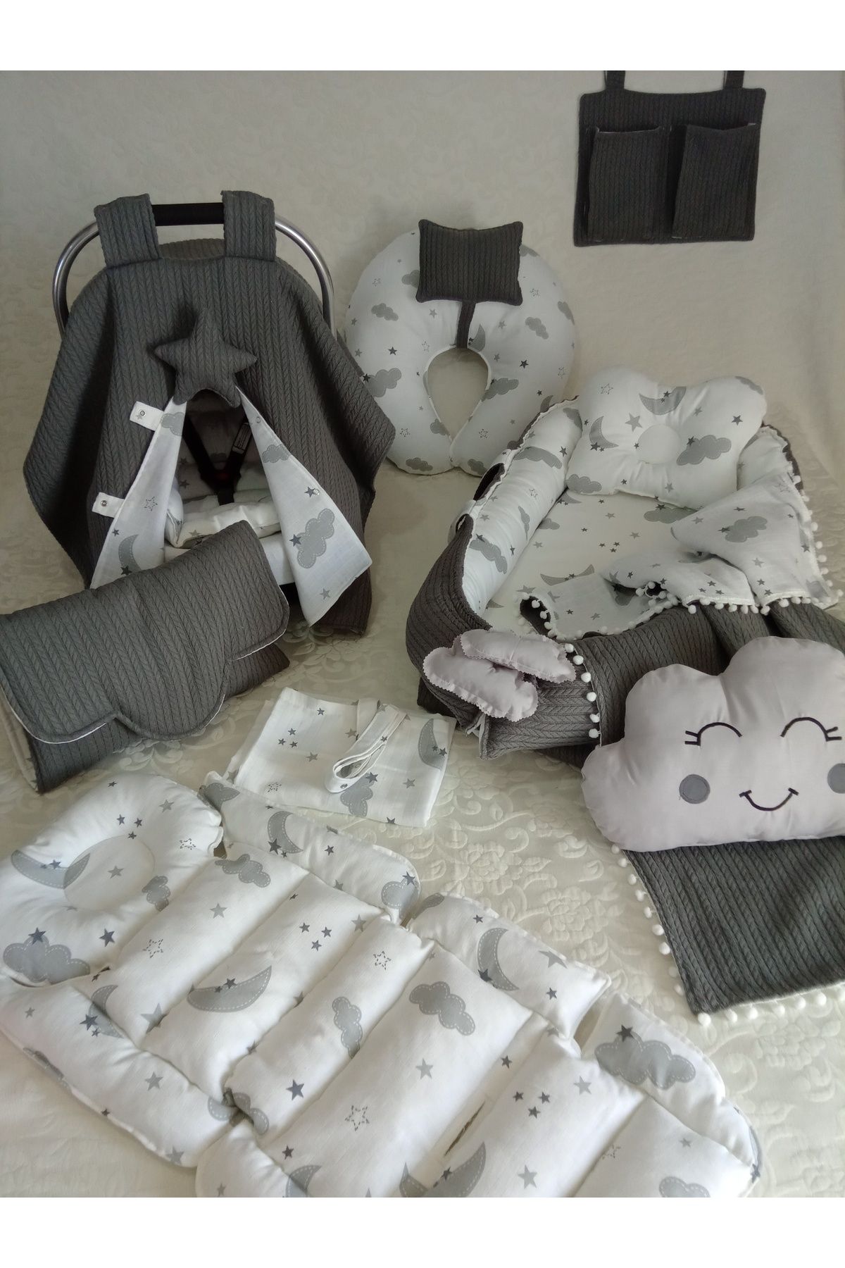 11 parçalık babynest seti örgü pike ve muslin kumaşları