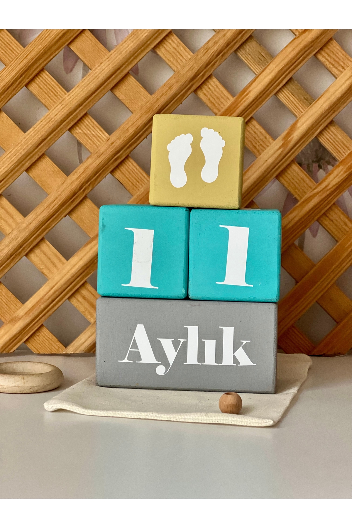 Renkli Anne Bebek Anı Küpü hardalsarısı ve mavi