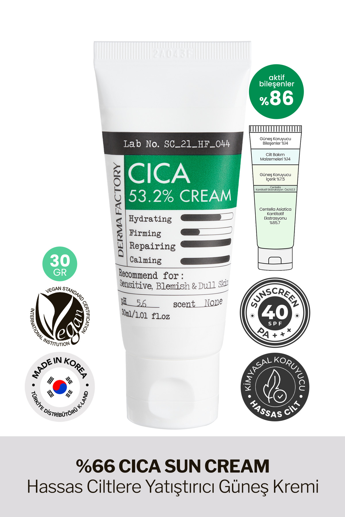 DERMA FACTORY %66 Centella Asiatica İçeren Yatıştırıcı Güneş Kremi ...