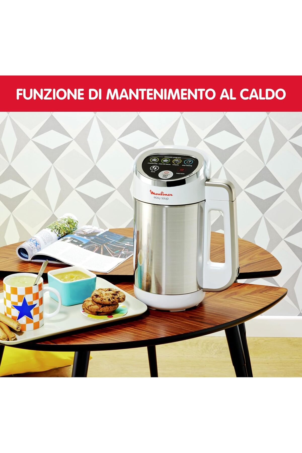 Moulinex Isıtmalı Blender - 1000W Güç, 1,2 L Kapasite, 5 Otomatik Program, Çift Duvar, Gümüş Renk fotoğrafı 4 (önizleme)