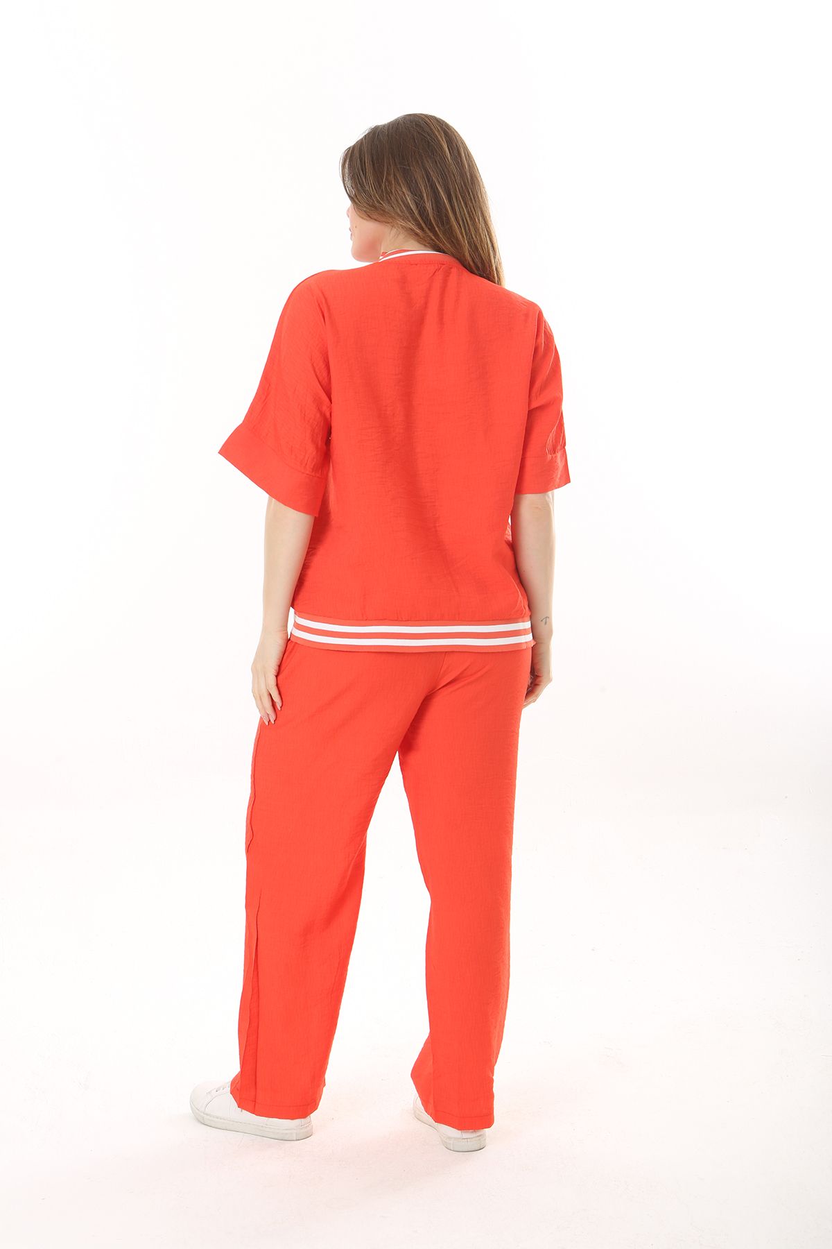 XL Modam-WOMEN'S LARGE SIZE AYROBIN FABRIC ORANGE STRIPED SHORT SLEEVE SET 4
