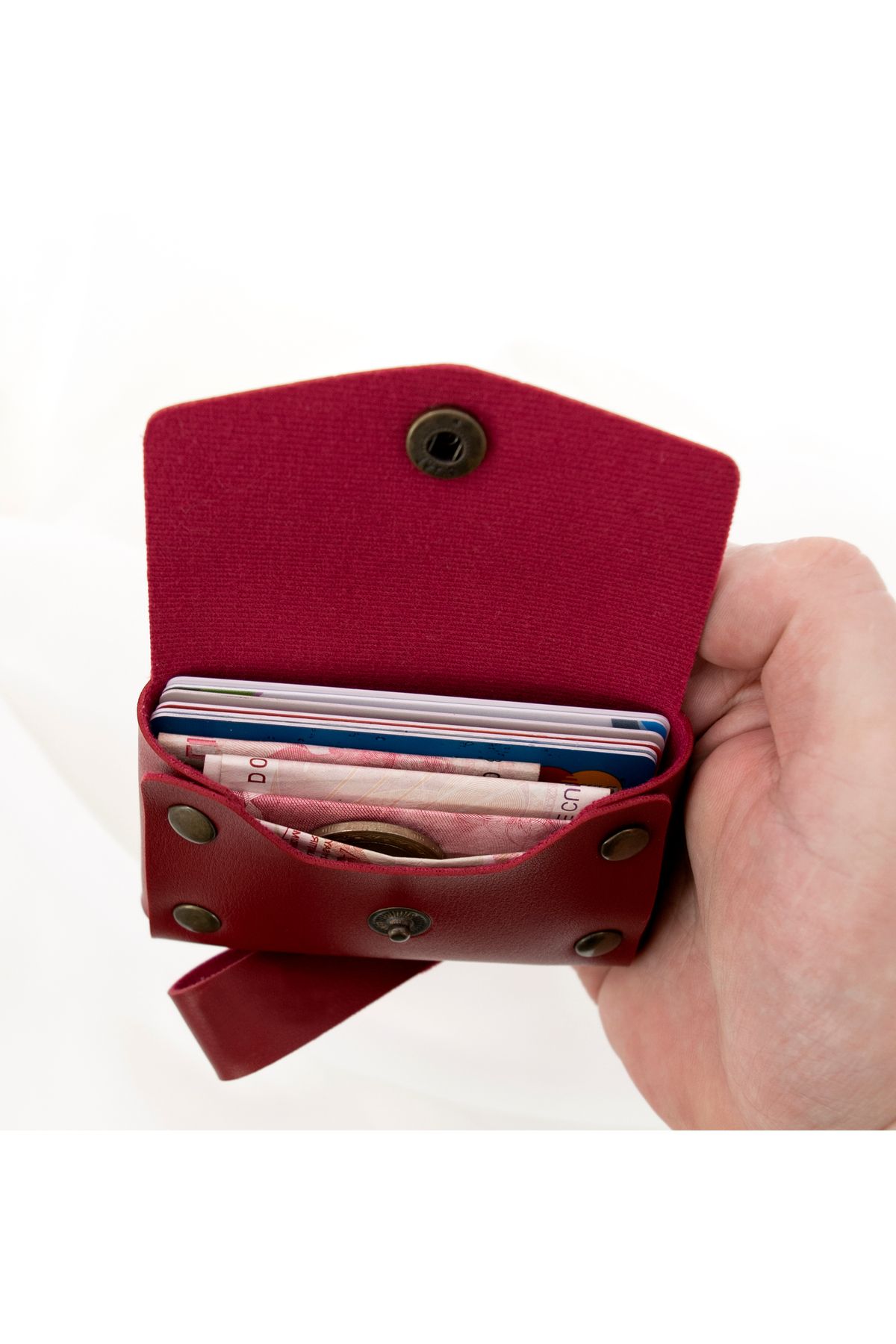 miawiki-Burgundy Color Leather Wallet and Keychain Set, High Quality Accessory 4
