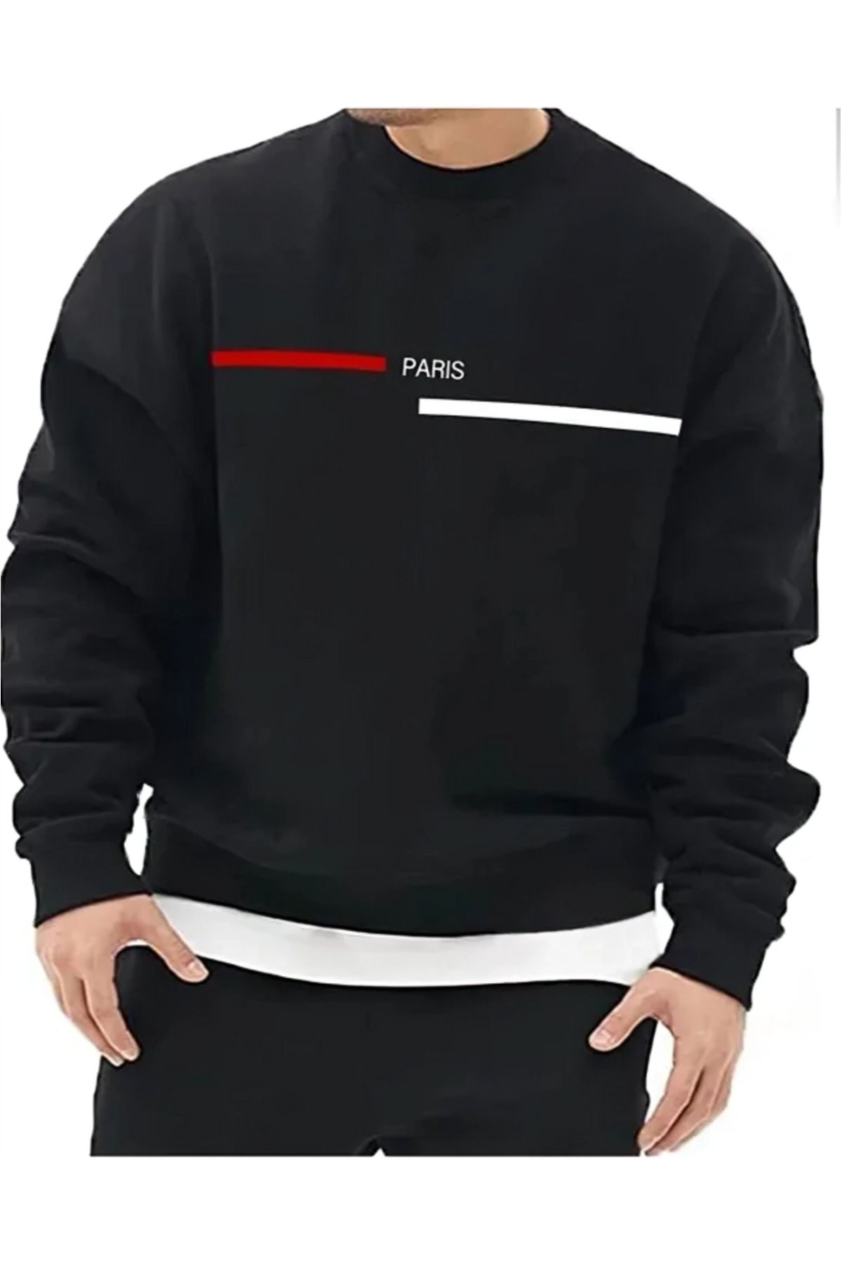 sweatshirt unisexe oversize paris stripe printed cotton hooded crew neck