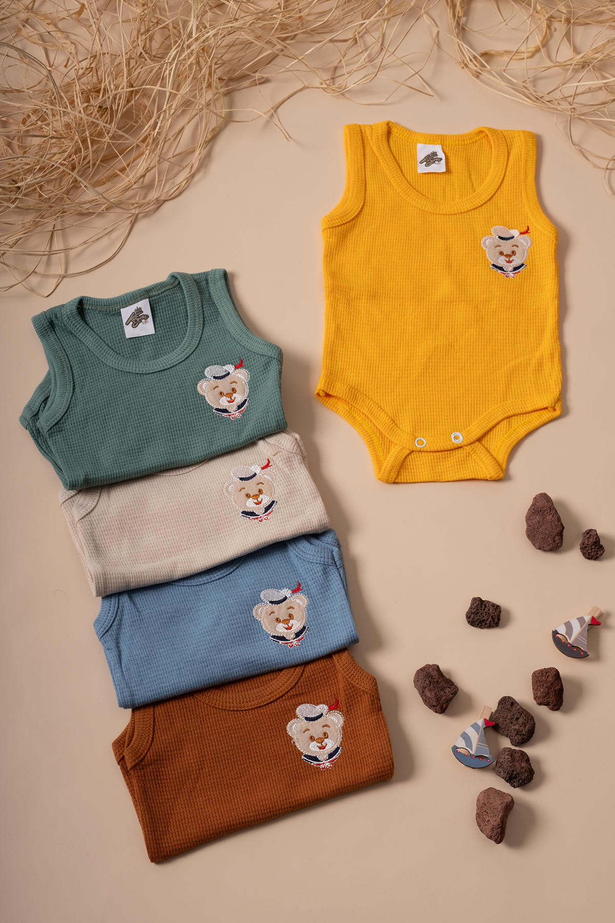 Set of 5 Baby Athlete Bodysuit with Colorful Tiger Figure