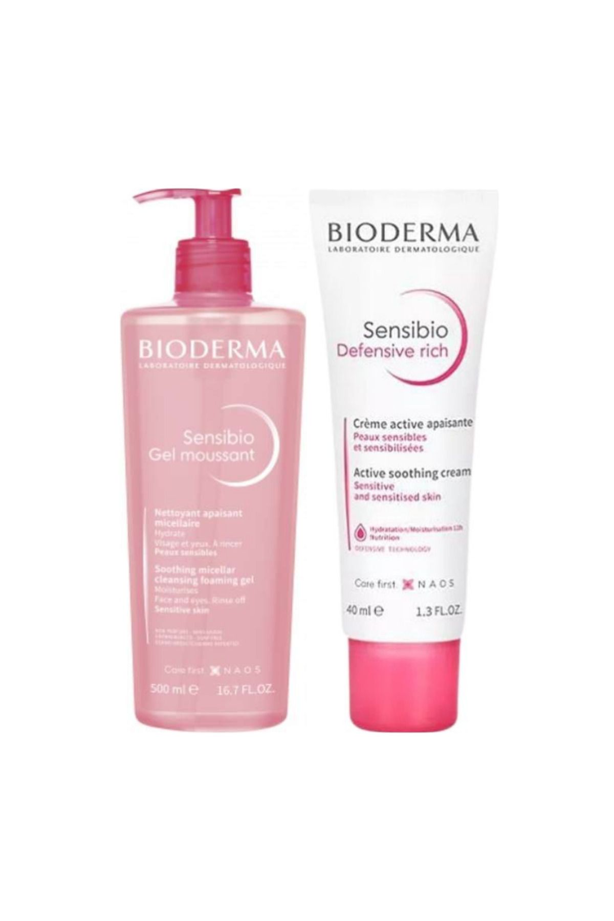 ژل شستشوی سنسیبیو برای پوست های حساس 500 میلی لیتر کرم غنی دفاعی 40 میلی لیتر Bioderma