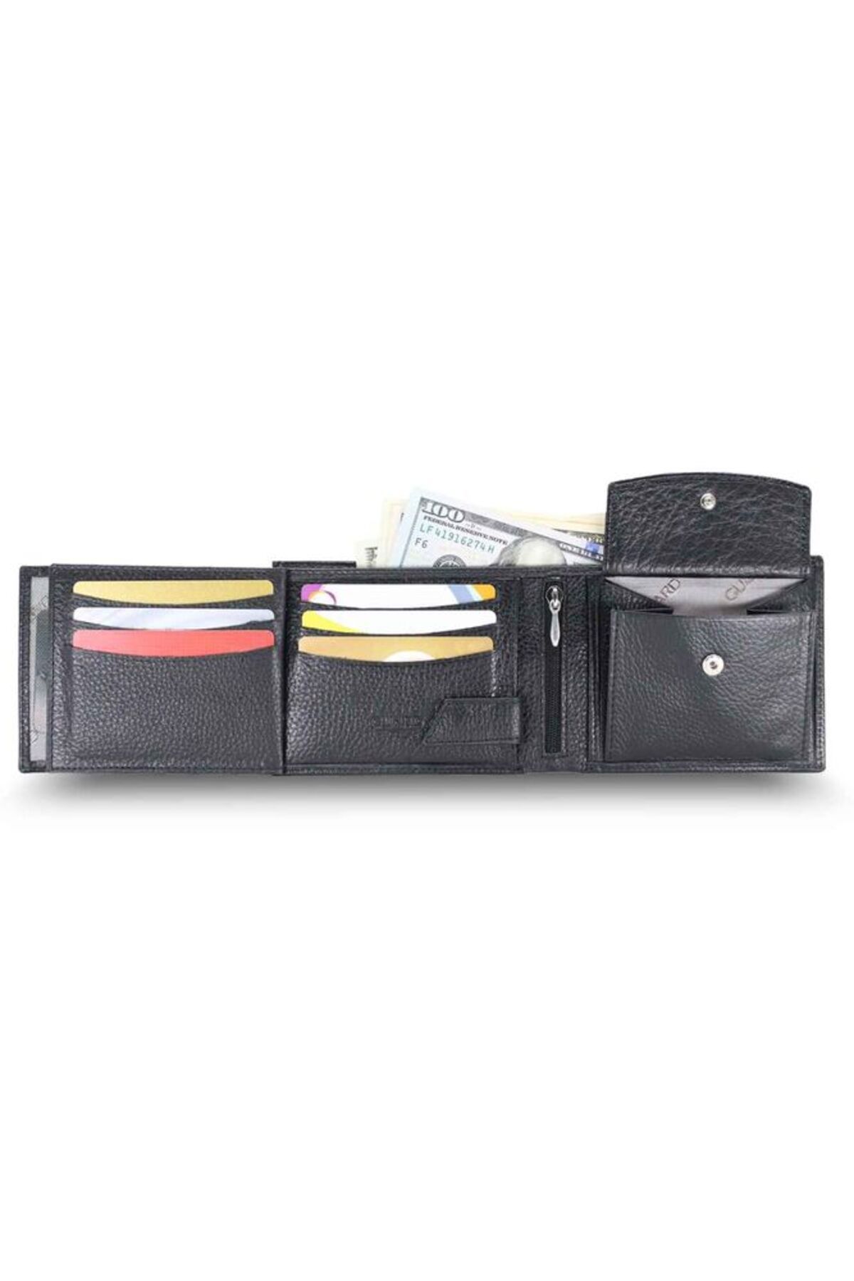 GUARD-Black Leather Men's Wallet with Coin Compartment 50c01 8