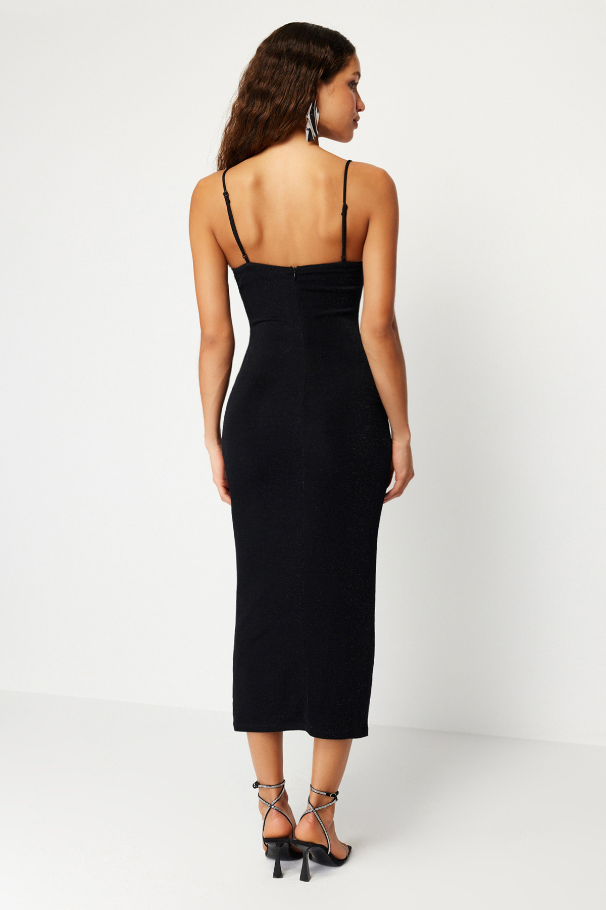 Trendyolmilla  Siyah Parıltılı Örme Şık Abiye Elbisesi TPRSS24EL00037 - Görsel 7