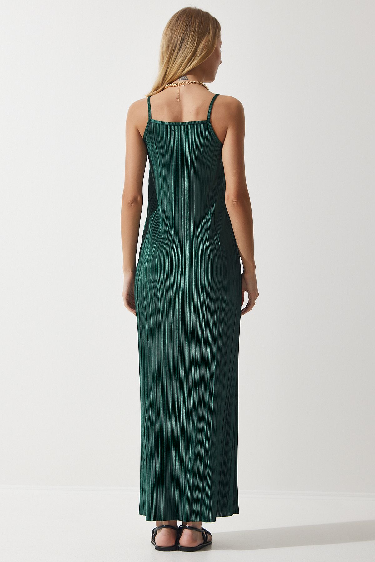 Whistles green satin pleated dress discount