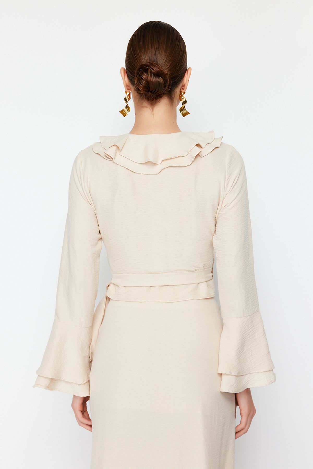 Trendyol Collection-Μπεζ δέσιμο μπροστά Crop Woven Μπλούζα TWOSS24BZ00234 6