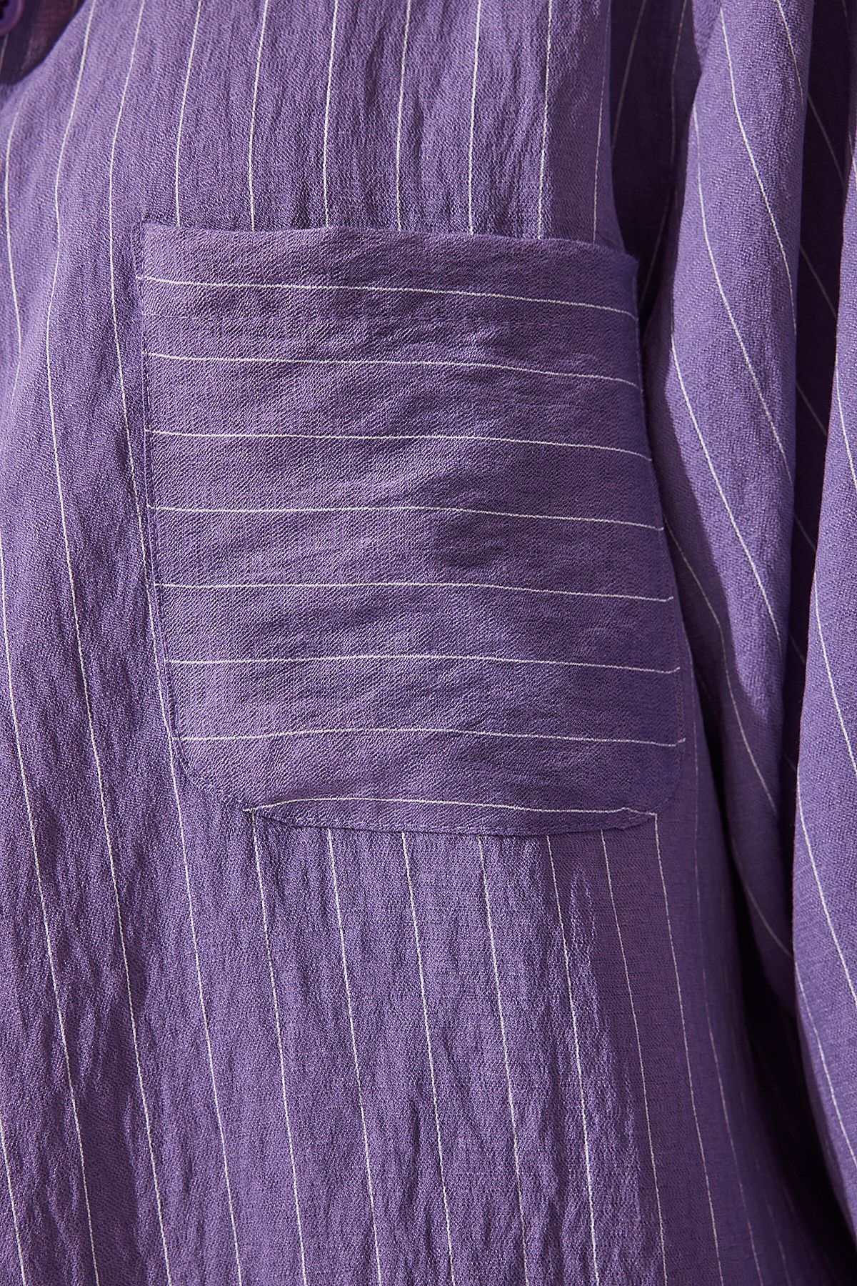 Happiness İstanbul-Women's Purple Striped Pocket Viscose Shirt DE00030 4