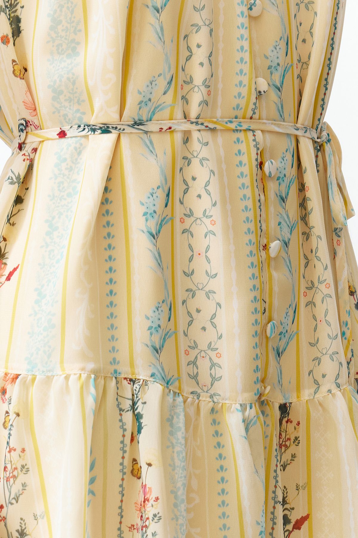 Trendyol Collection-Gelbes A-Cut-Minikleid aus gefüttertem Chiffongewebe mit Blumendruck TWOSS23EL02056 4