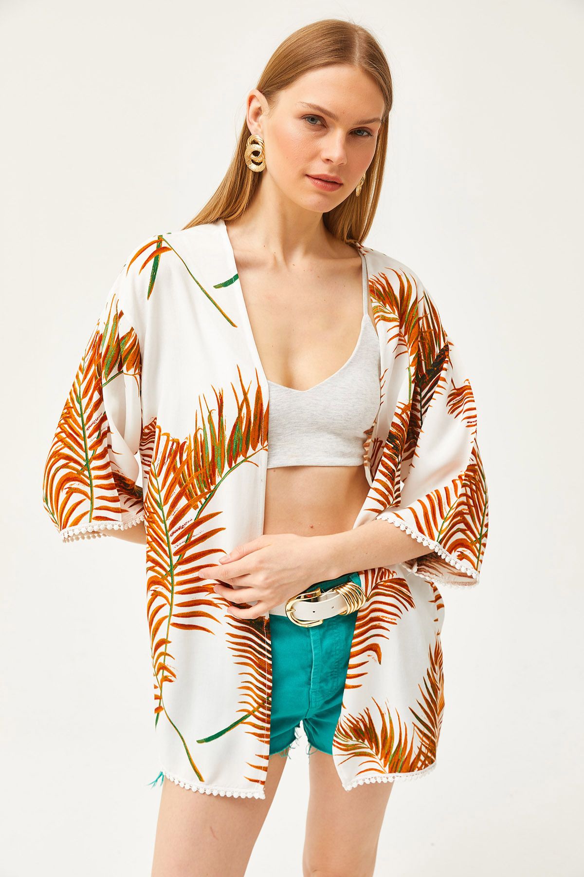 Kadın Taba Güpür Detaylı Viskon Kimono CKT-19000080