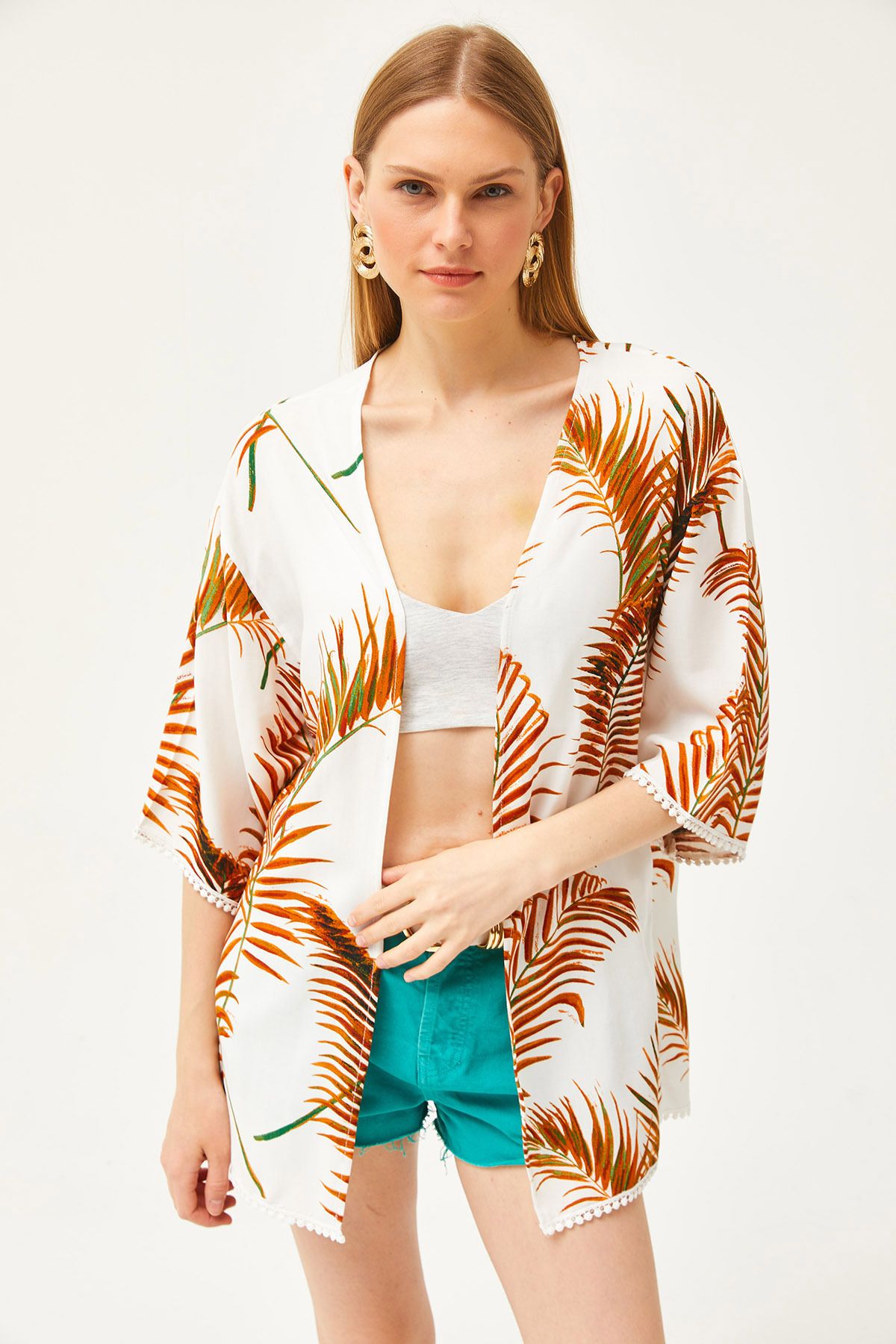 Kadın Taba Güpür Detaylı Viskon Kimono CKT-19000080
