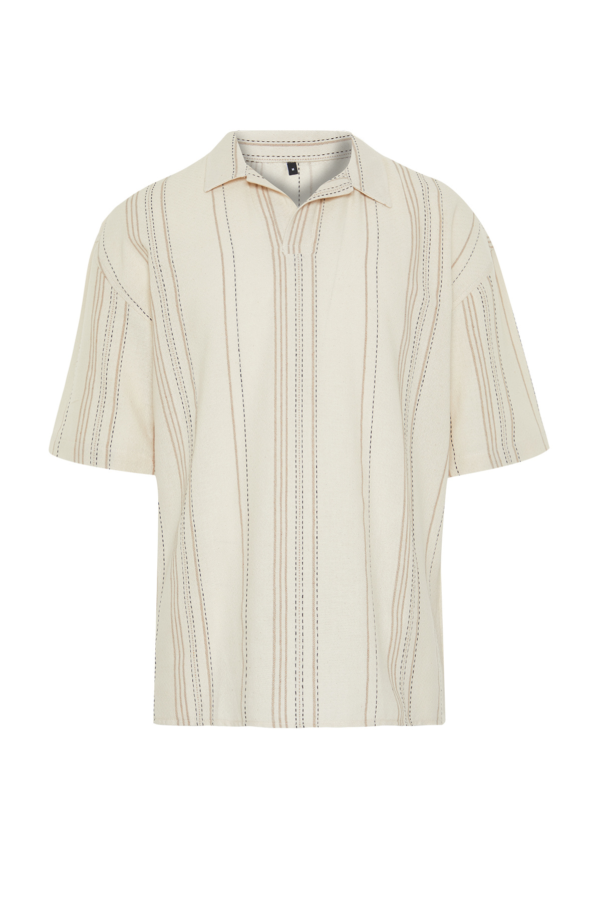 Trendyol Collection-Напівпальто в смужку екрю Regular Fit Gomlek TMNSS24GO00045 7