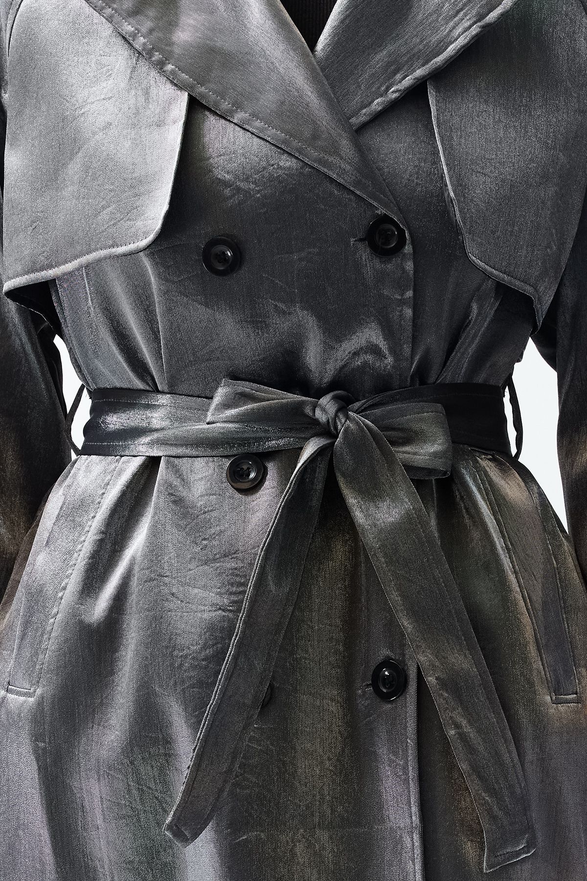Trendyol Collection-Anthracite Oversize Wide Cut Belted Trench Coat TWOSS24TR00010 4