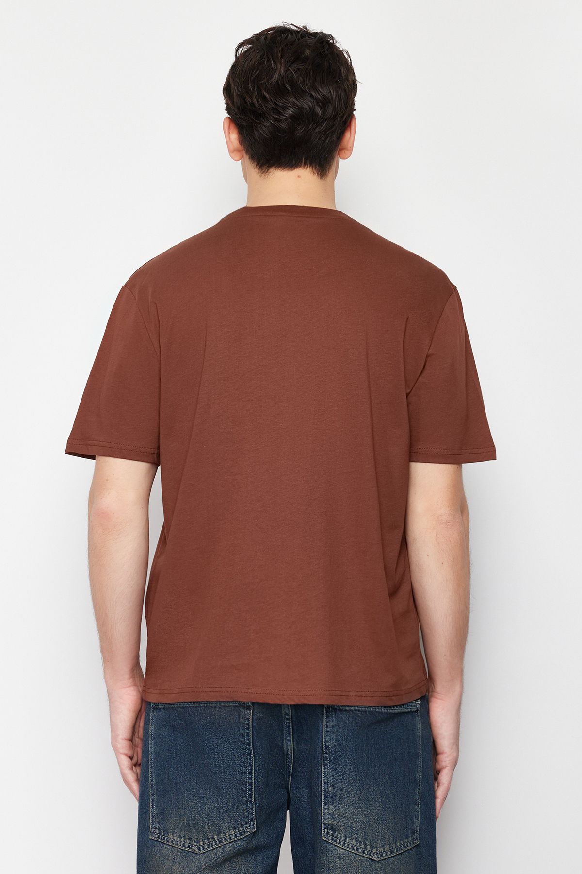 Trendyol Collection-Scenery Printed Brown Oversize Cotton T-Shirt - Tmnss23Ts00206 2