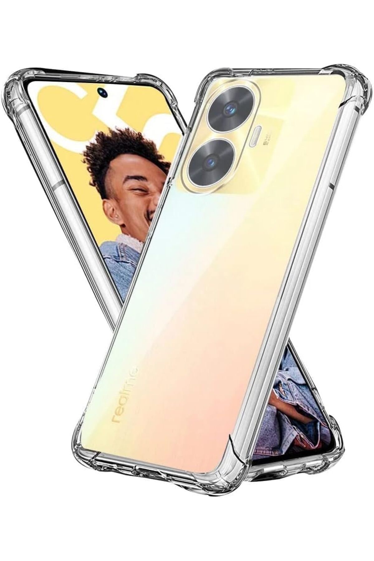 Realme C55 Kapak Kamera Korumalı Airbag Antishock Köşe Korumalı Şeffaf Silikon Kılıf
