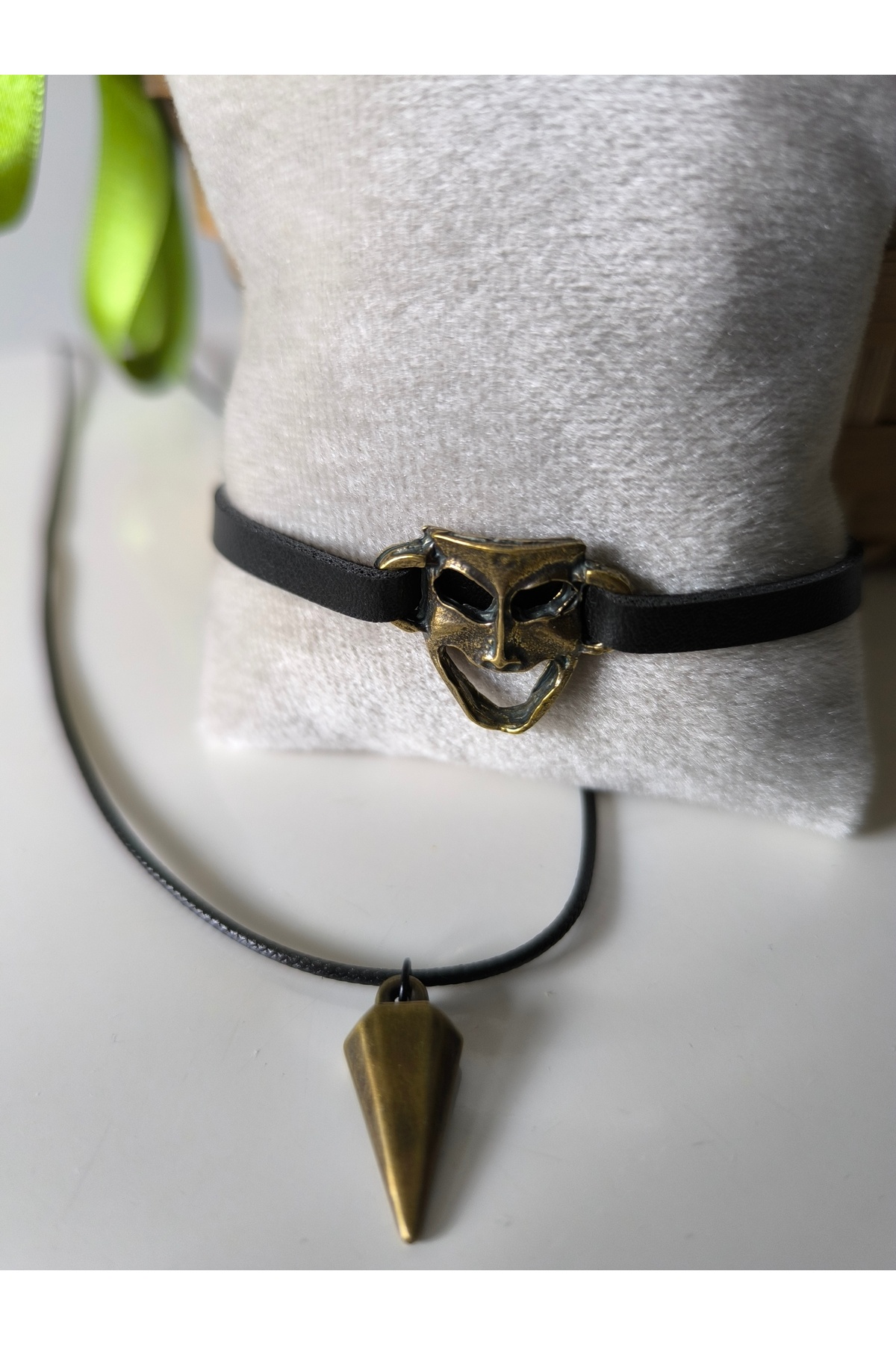Mask Leather Bracelet & Triangle Necklace