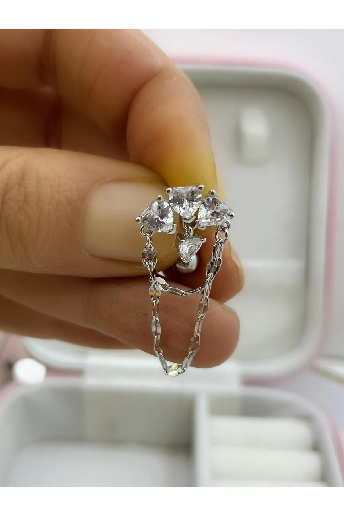 316L cerrahi çelik kalpli zincirli üstten takmalı sallantılı zirkon taşlı göbek piercingi