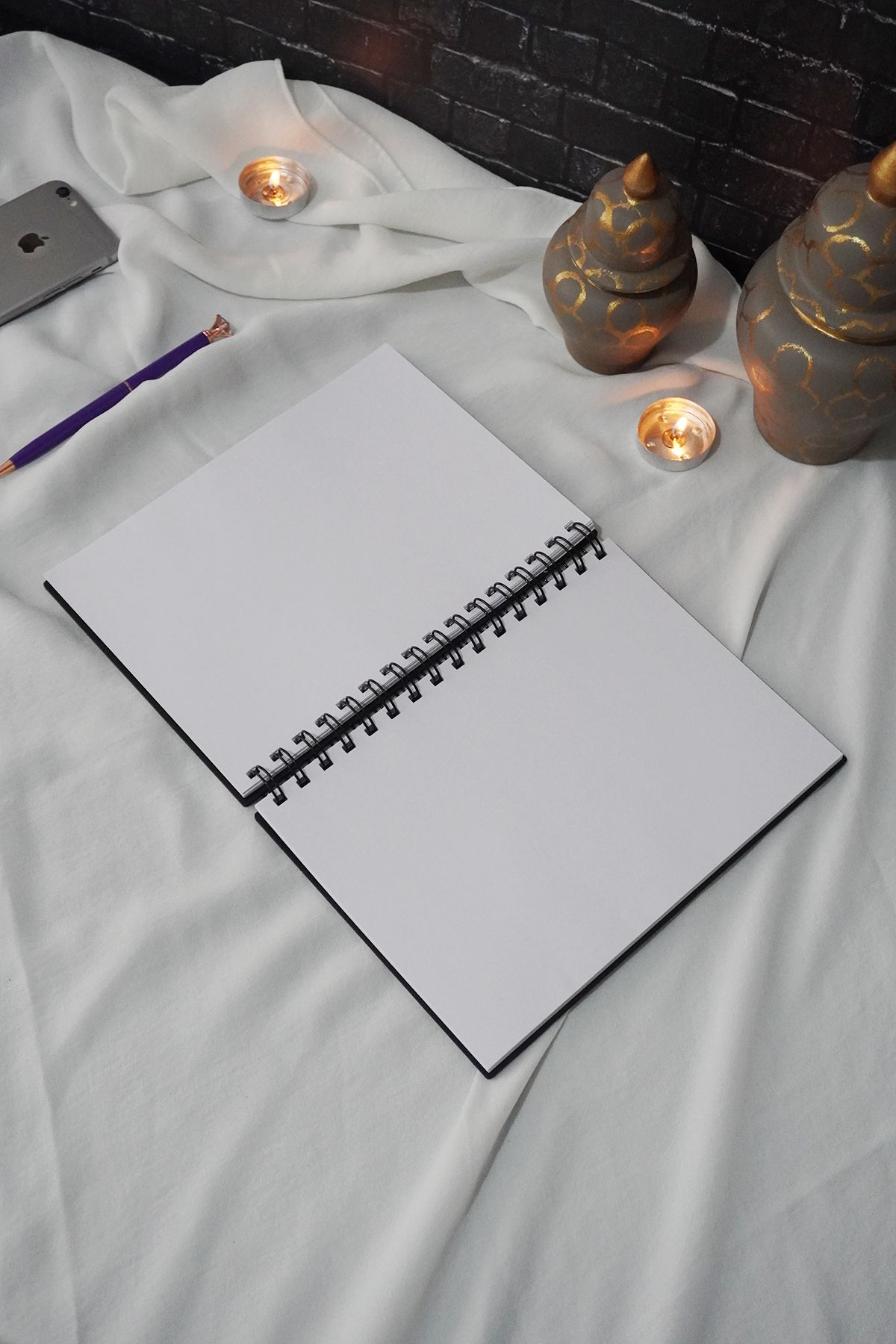 markcat-Bird Feather Design Black Wooden Cover Notebook - Unlined Notebook - Diary - A5 Spiral Notebook 5