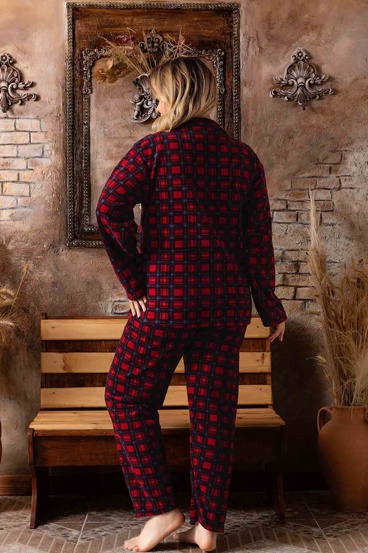 Mestore-Full Button Plaid Pattern Large Size Welsof Pajamas Set 2