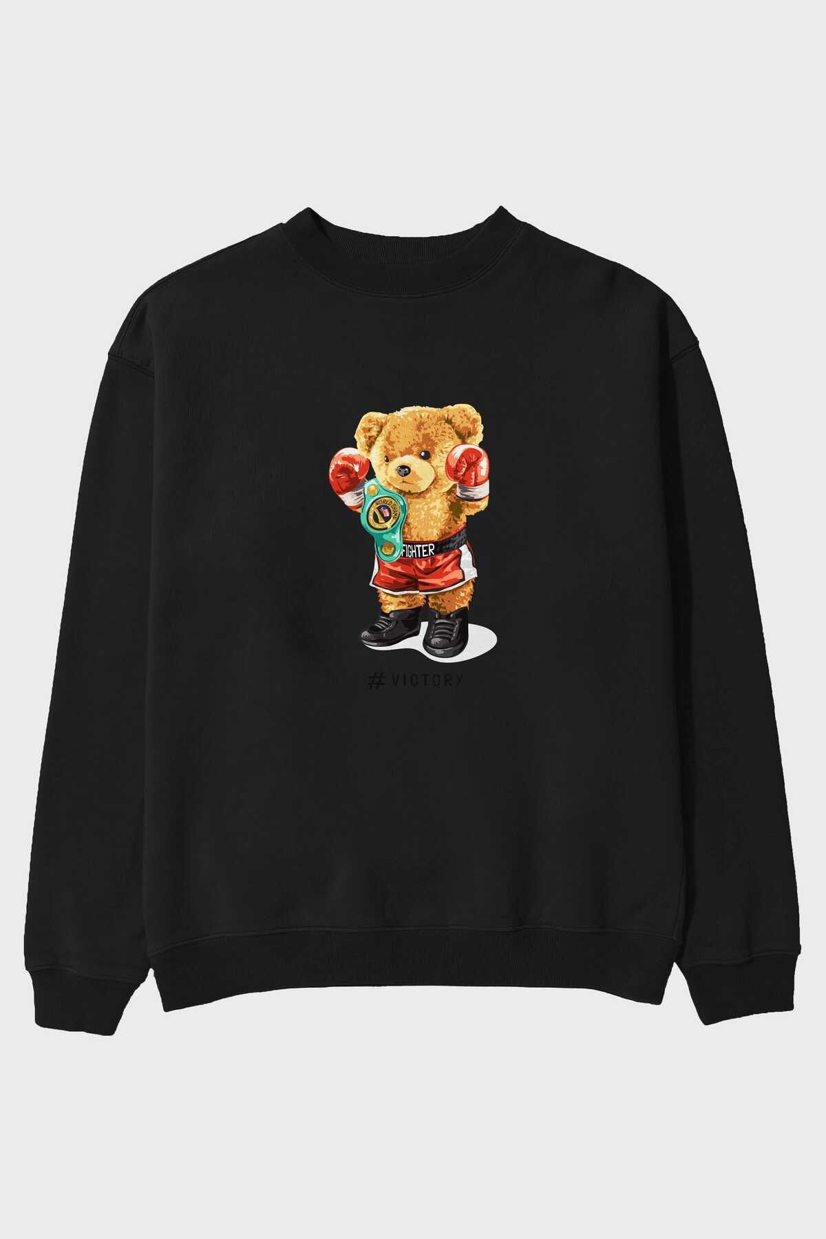 Ankhises Ursuleț De Pluș Victory, Cu Imprimeu În Față, Negru, Hanorac Supradimensionat, Bărbați, Femei, Cu Gât Crew Unisex - M