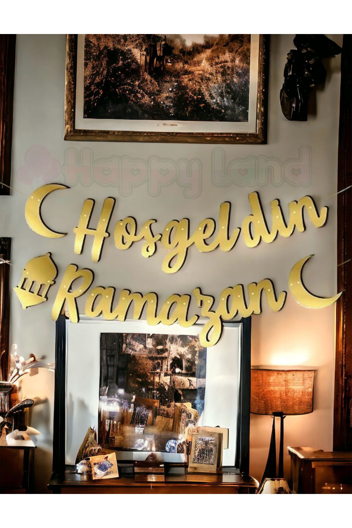 Happyland Hoşgeldin Ramazan Yazılı Kaligrafi Banner Gold 200x30cm ...