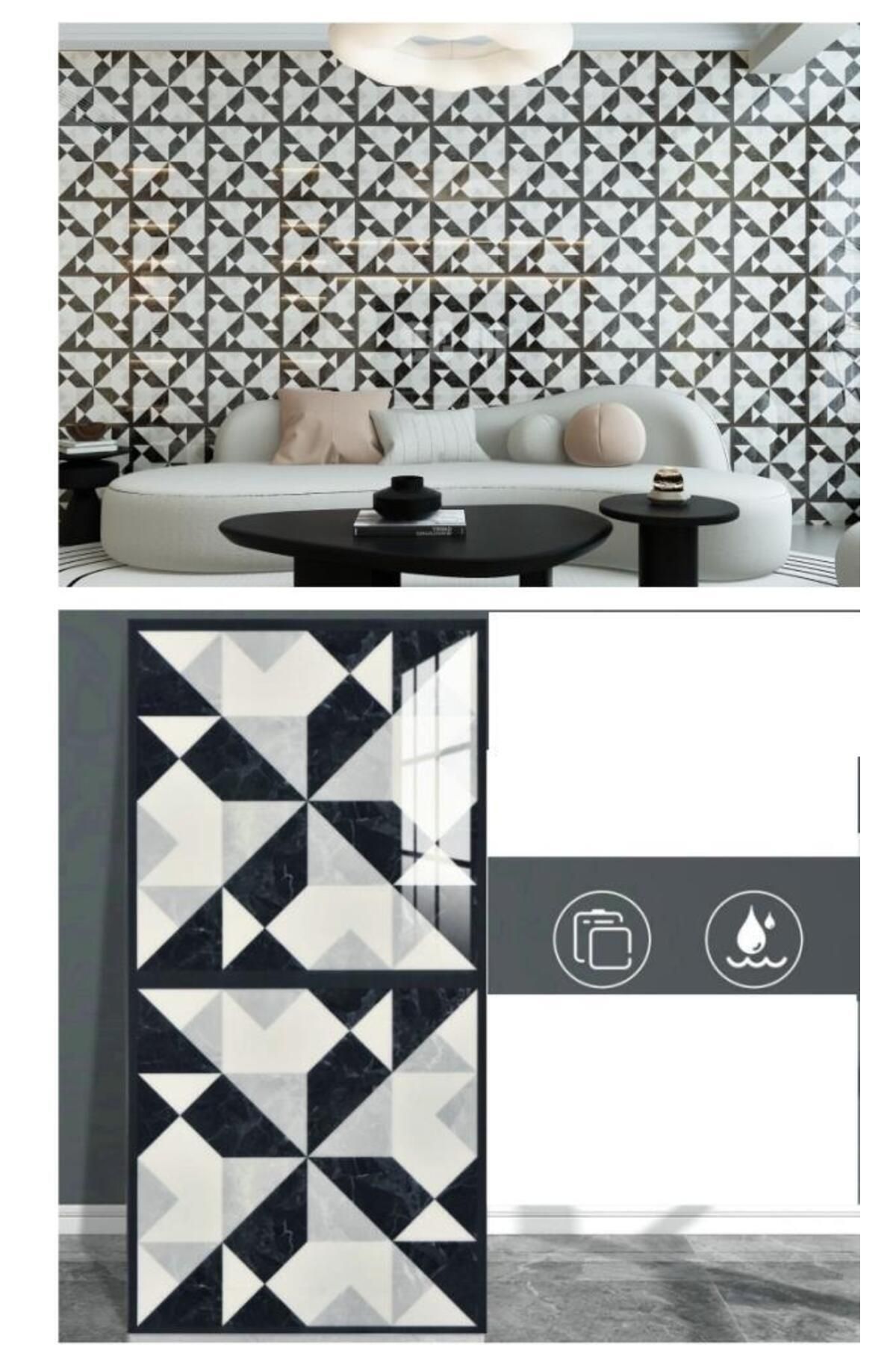 60x30cm Shiny Çizgili Geometrik Yapışkanlı Karavan Prefabrik Banyo Wc Duvar Kaplama Paneli