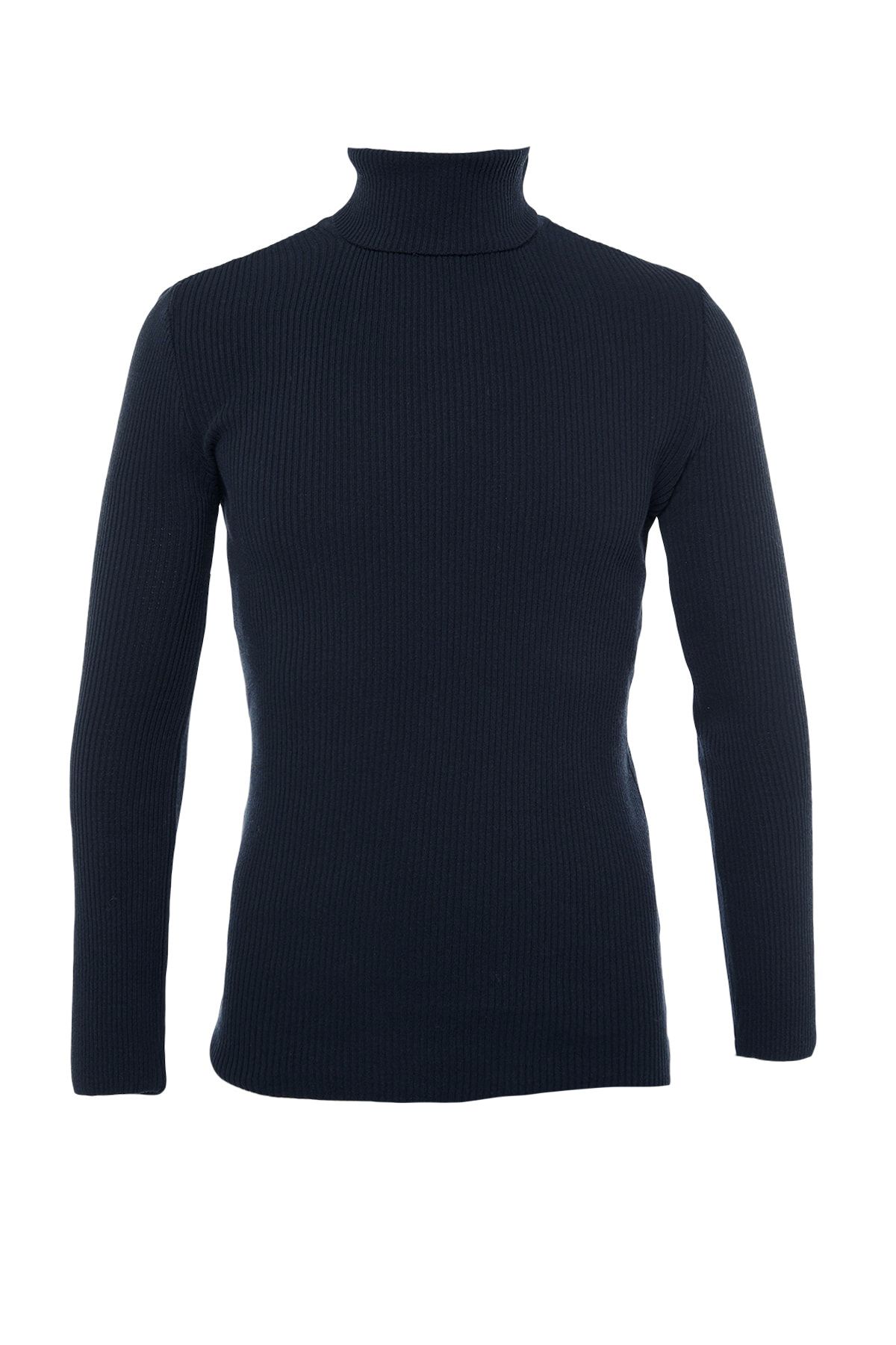 Trendyol Collection-Marineblauer Slim-Fit-Rollkragenpullover aus Baumwolle mit Zopfmuster TMNAW20MG0031 7