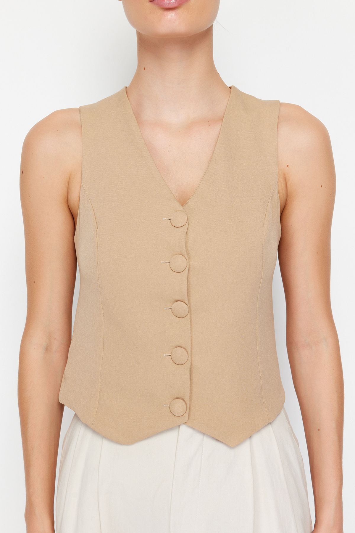 Trendyol Collection-Vestă țesătă cu nasturi, cu nasturi, din nurcă TWOSS21YE0009 4