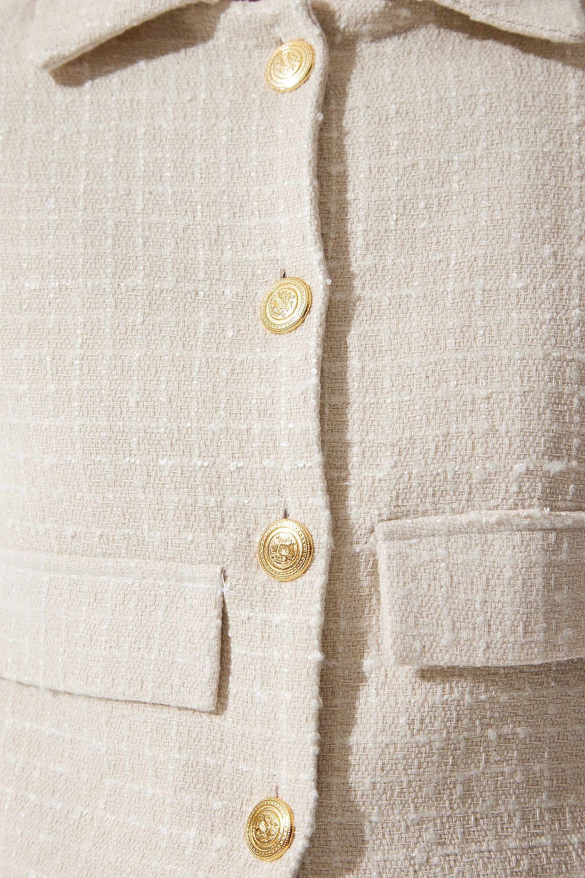 Happiness İstanbul-Kurzer Tweed-Blazer für Damen in Knochenform, TO00039 4