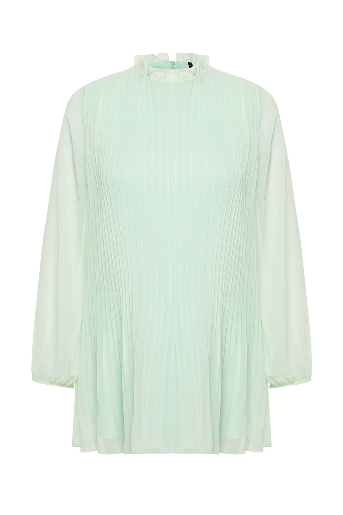 Trendyol Modest-Tkaná tunika z mätového šifónu TCTSS24UK00003 7