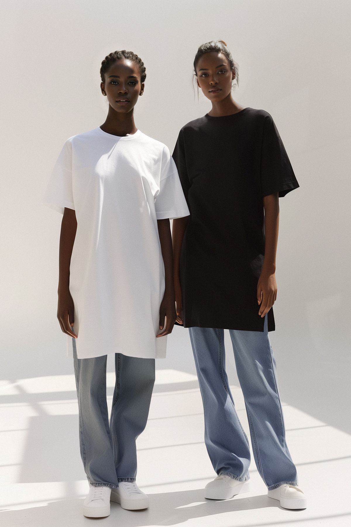 Trendyol Modest-Schwarz-weißes 2er-Pack kurzärmliges Basic-Strick-T-Shirt mit Schlitz und detailliertem Rundhalsausschnitt TCTSS21UK0009 2