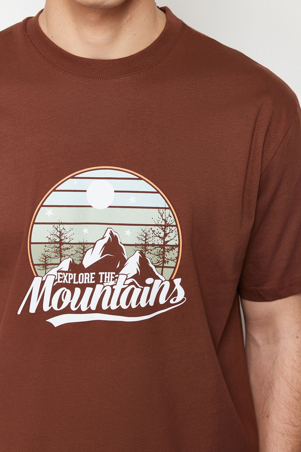 Trendyol Collection-Scenery Printed Brown Oversize Cotton T-Shirt - Tmnss23Ts00206 6