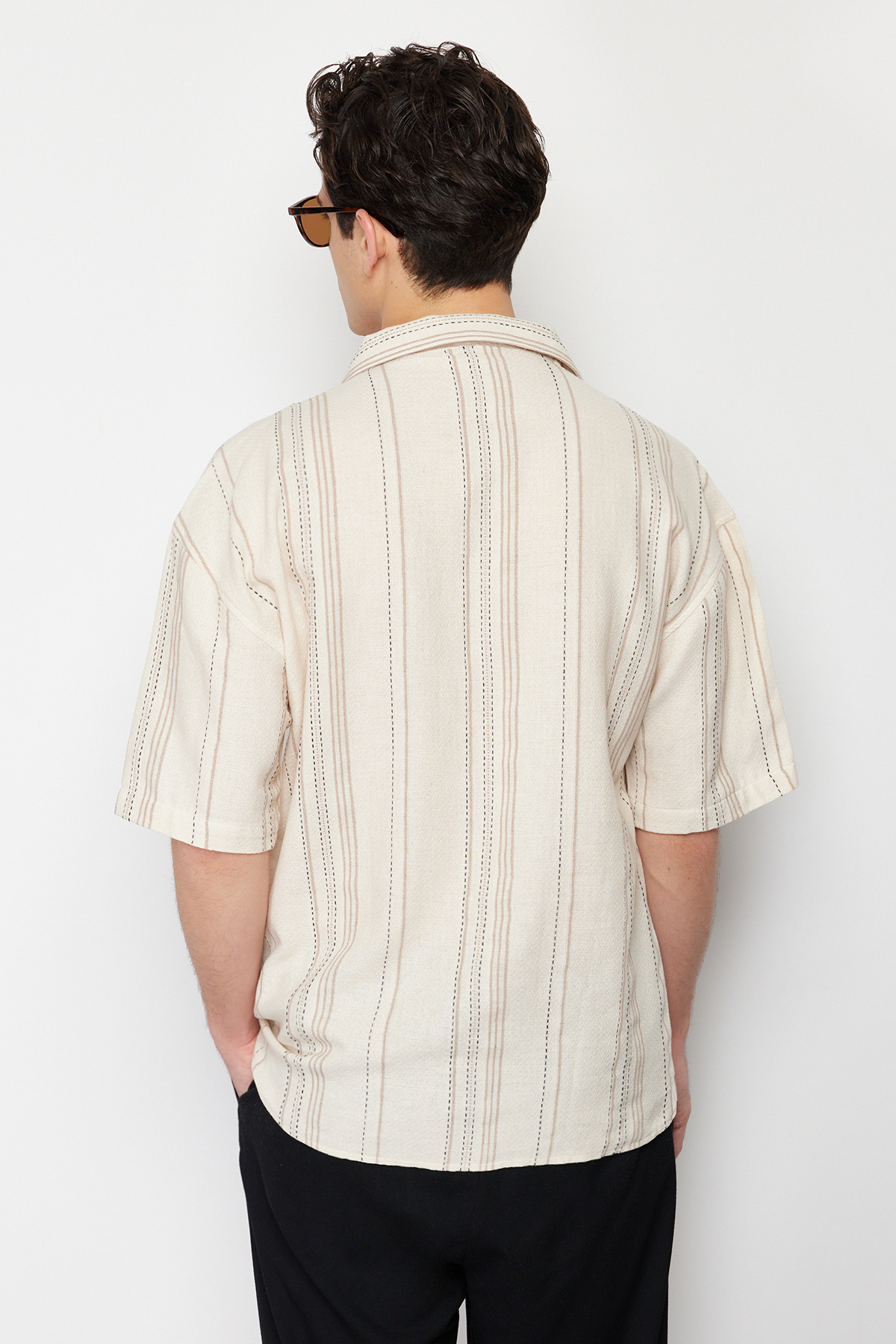 Trendyol Collection-Напівпальто в смужку екрю Regular Fit Gomlek TMNSS24GO00045 6