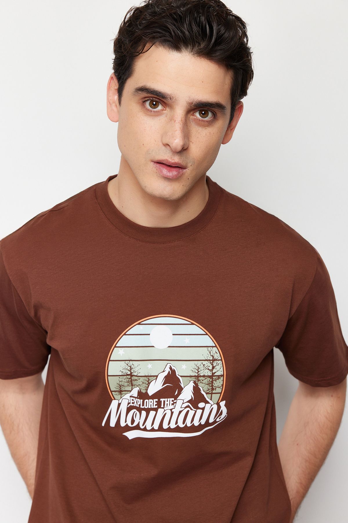 Trendyol Collection-Scenery Printed Brown Oversize Cotton T-Shirt - Tmnss23Ts00206 4